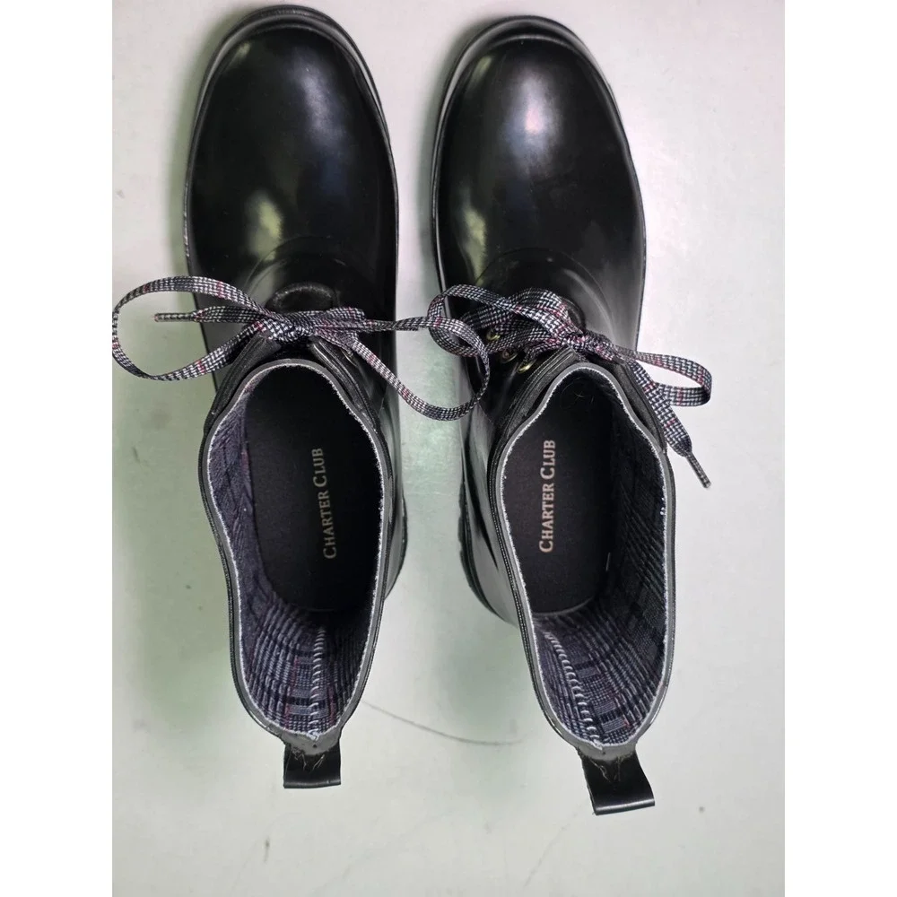 Charter Club Traynor Women's Rain Boots‎ Size 8 M Black Ankle Pull On Shoes